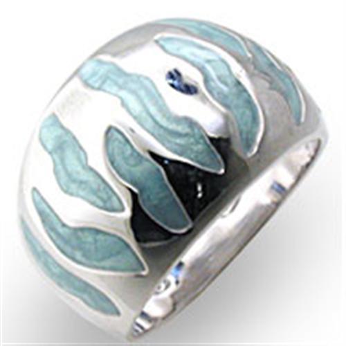 JCE205 High-Polished 925 Sterling Silver Ring with Epoxy  in Sea Blue