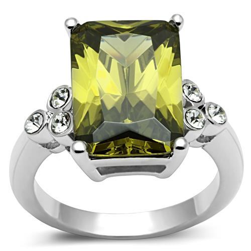 JCE029 Rhodium Brass Ring with AAA Grade CZ  in Olivine color