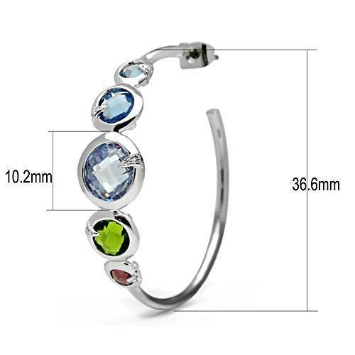 JCE098 Rhodium Brass Earrings with AAA Grade CZ  in Multi Color
