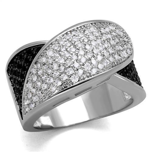 JCE1089 Rhodium + Ruthenium Brass Ring with AAA Grade CZ  in Black Diamond