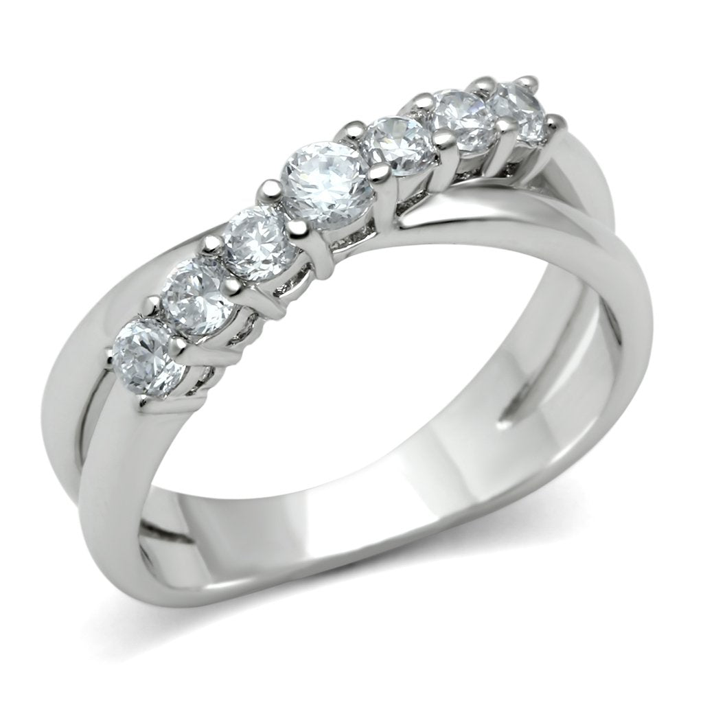 JCE124 Rhodium Brass Ring with AAA Grade CZ  in Clear