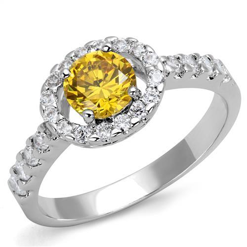 JCE1362 Rhodium Brass Ring with AAA Grade CZ  in Topaz
