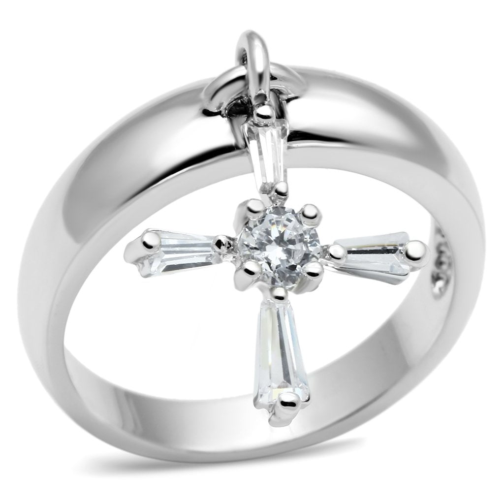 JCE283 Rhodium Brass Ring with AAA Grade CZ  in Clear