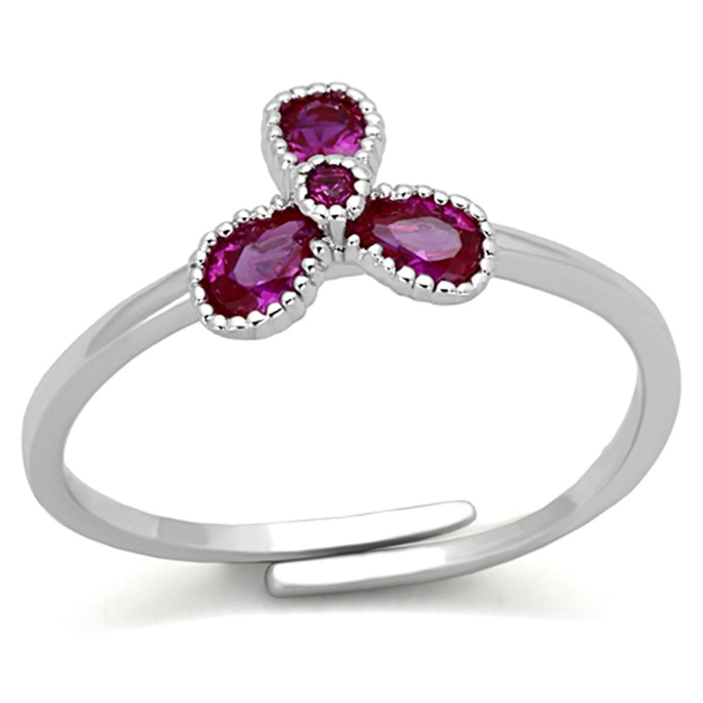 JCE521 Rhodium Brass Ring with Synthetic Corundum in Ruby
