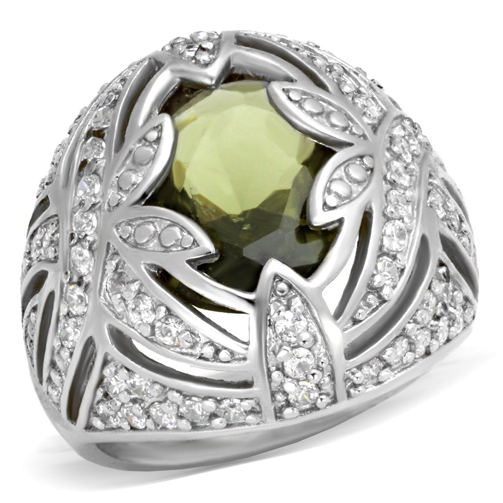 JCE001 Rhodium Brass Ring with AAA Grade CZ  in Olivine color