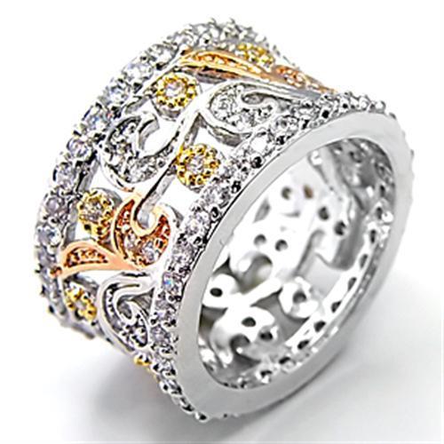 JCE089 Tricolor Brass Ring with AAA Grade CZ  in Clear