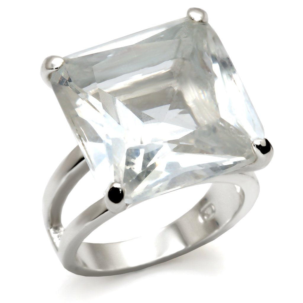 JCE026 High-Polished 925 Sterling Silver Ring with AAA Grade CZ  in Clear