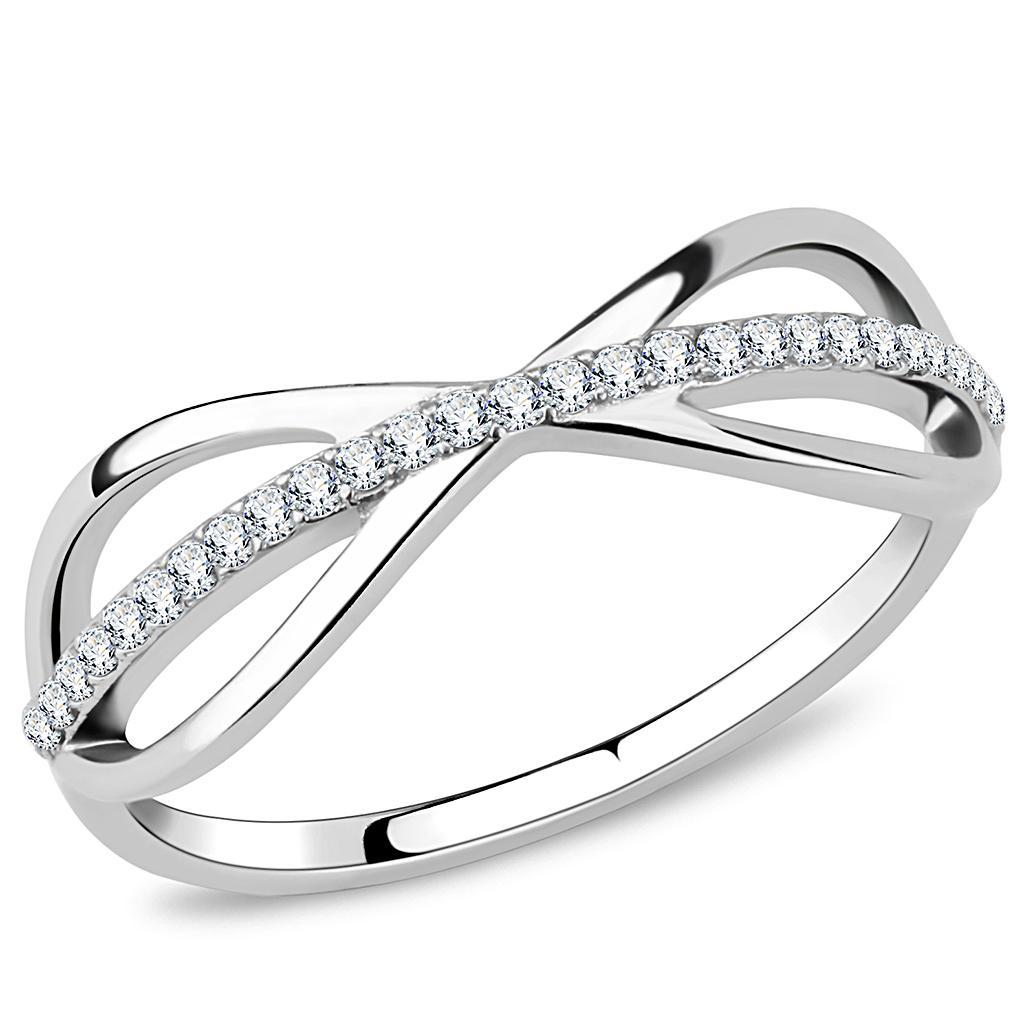 JCE3046 High polished (no plating) Stainless Steel Ring with AAA Grade CZ  in Clear