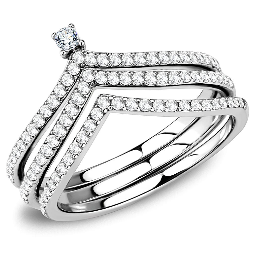 JCE2061 High polished (no plating) Stainless Steel Ring with AAA Grade CZ  in Clear