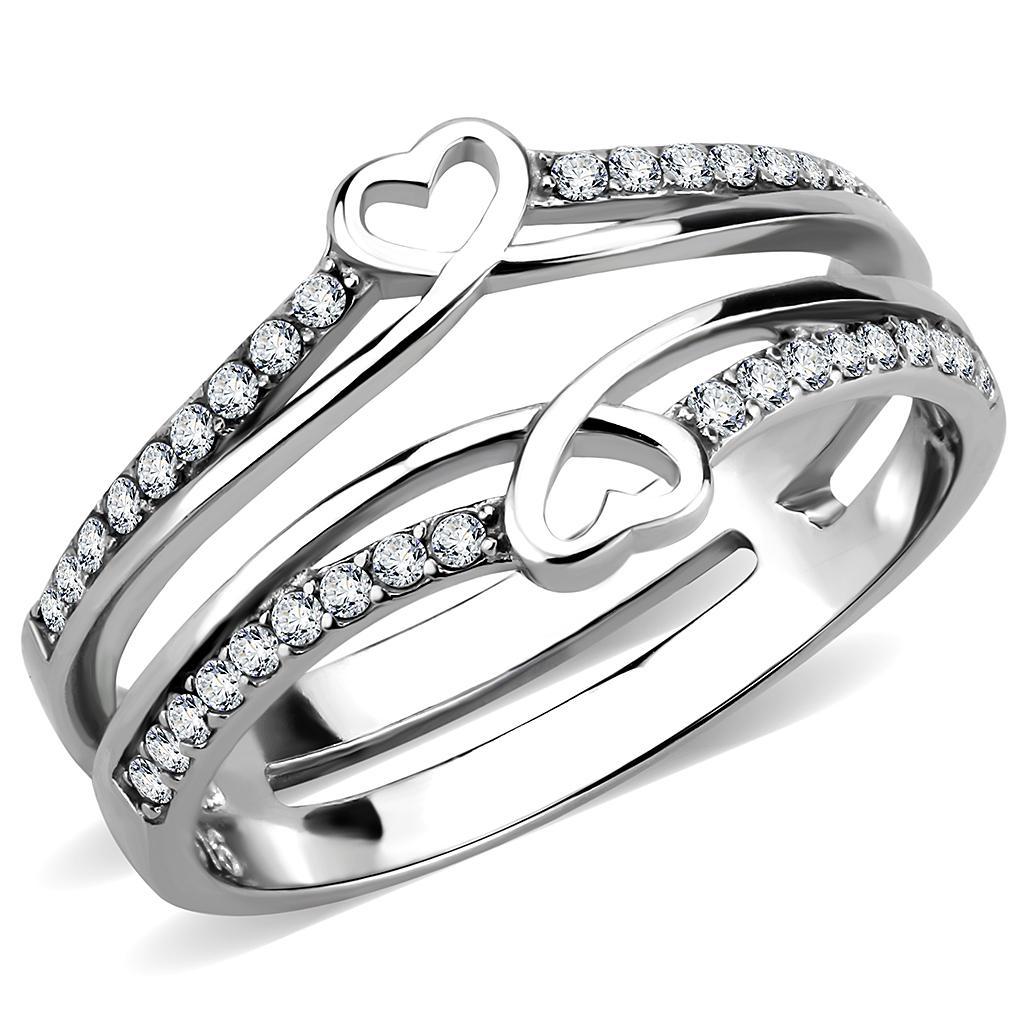 JCE242 High polished (no plating) Stainless Steel Ring with AAA Grade CZ  in Clear