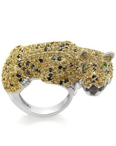 JCE1347 Reverse Two-Tone Brass Ring with AAA Grade CZ  in Topaz