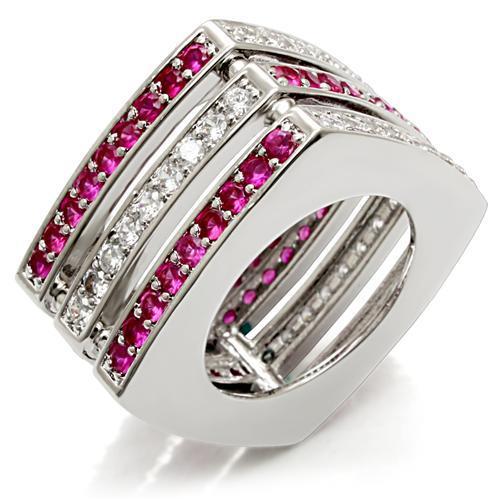 JCE1483 Rhodium Brass Ring with Synthetic Garnet in Ruby