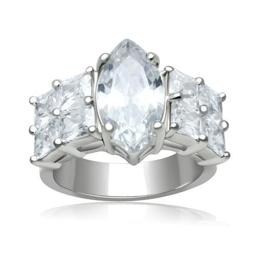 JCE2091 Rhodium Brass Ring with AAA Grade CZ  in Clear