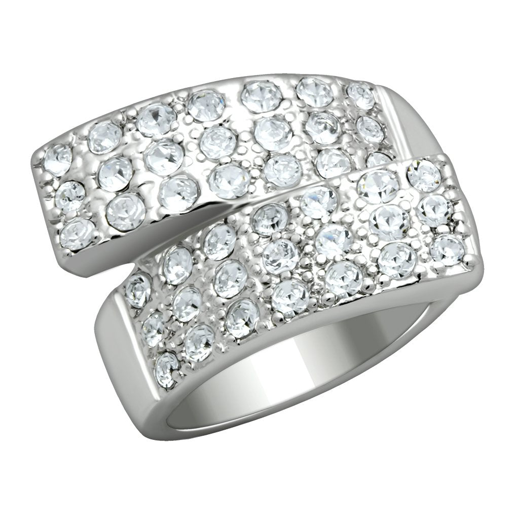 JCE2095 Rhodium Brass Ring with Top Grade Crystal  in Clear