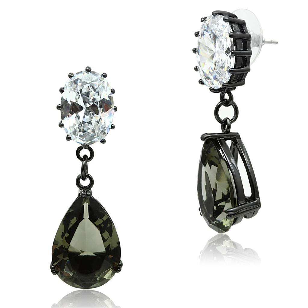 JCE3689 Ruthenium Brass Earrings with Synthetic Synthetic Glass in Black Diamond