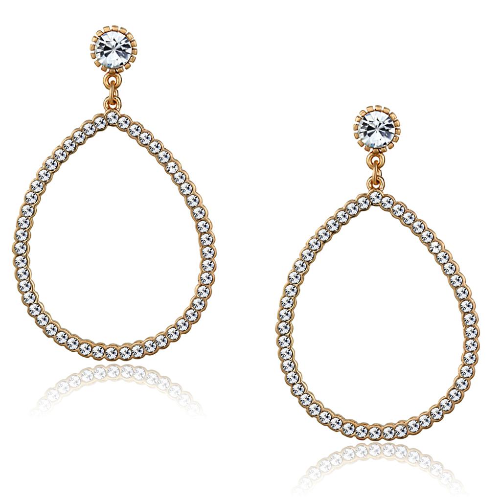 JCE3855 Rose Gold Brass Earrings with Top Grade Crystal  in Clear