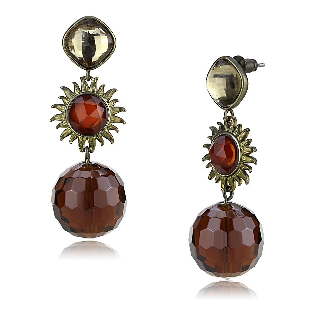 JCE4179 Antique Copper Brass Earrings with Synthetic Synthetic Glass in Brown