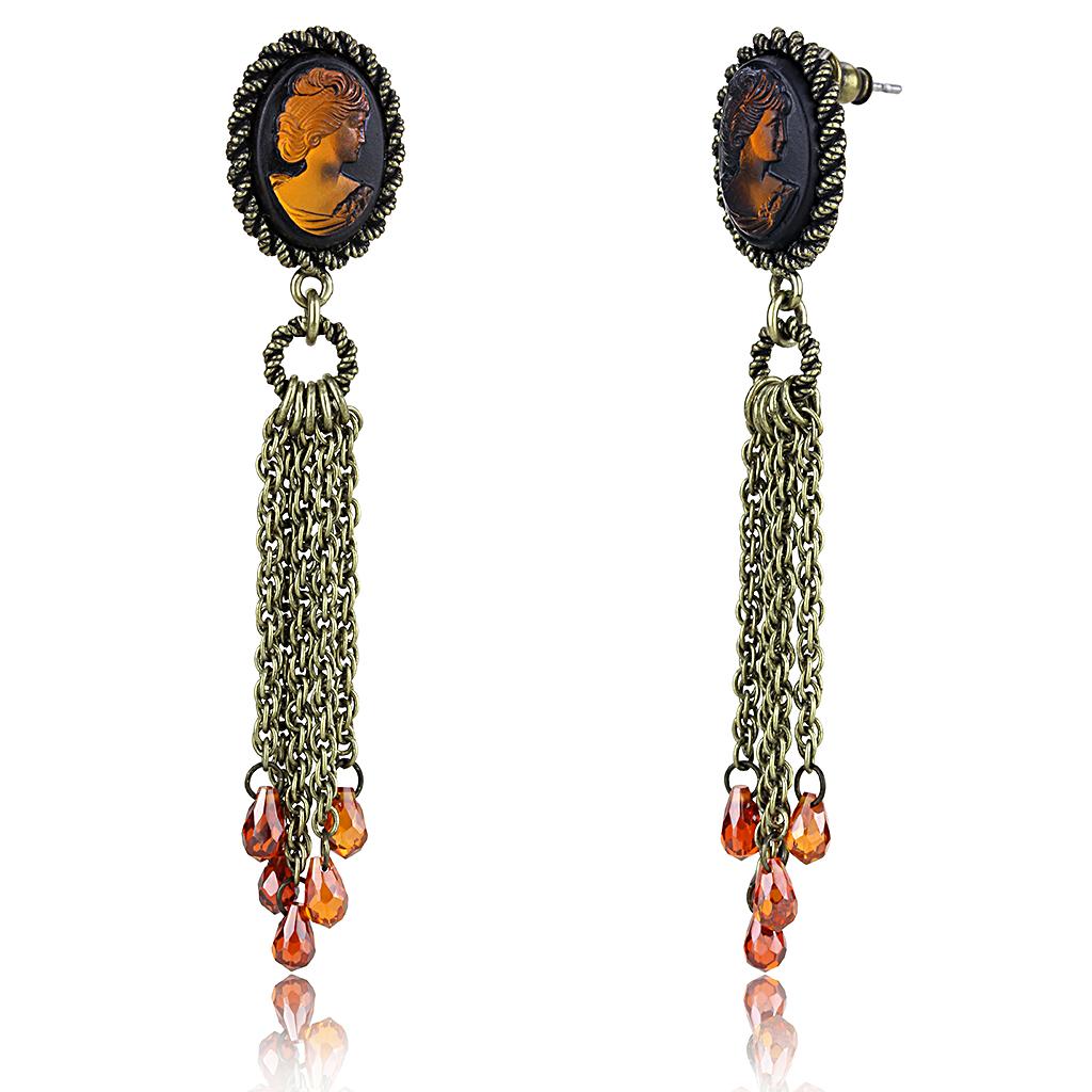 JCE4185 Antique Copper Brass Earrings with Synthetic Synthetic Stone in Smoked Quartz