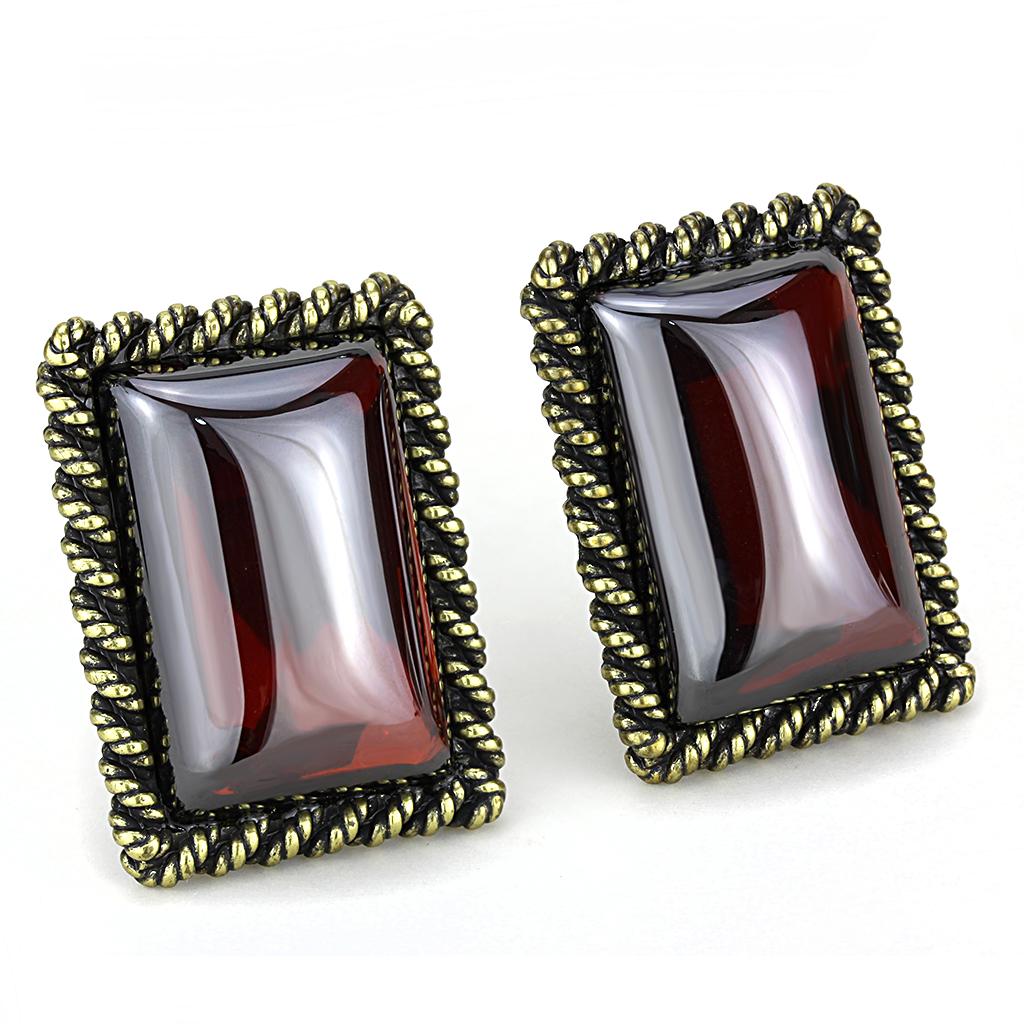 JCE4203 Antique Copper Brass Earrings with AAA Grade CZ  in Garnet