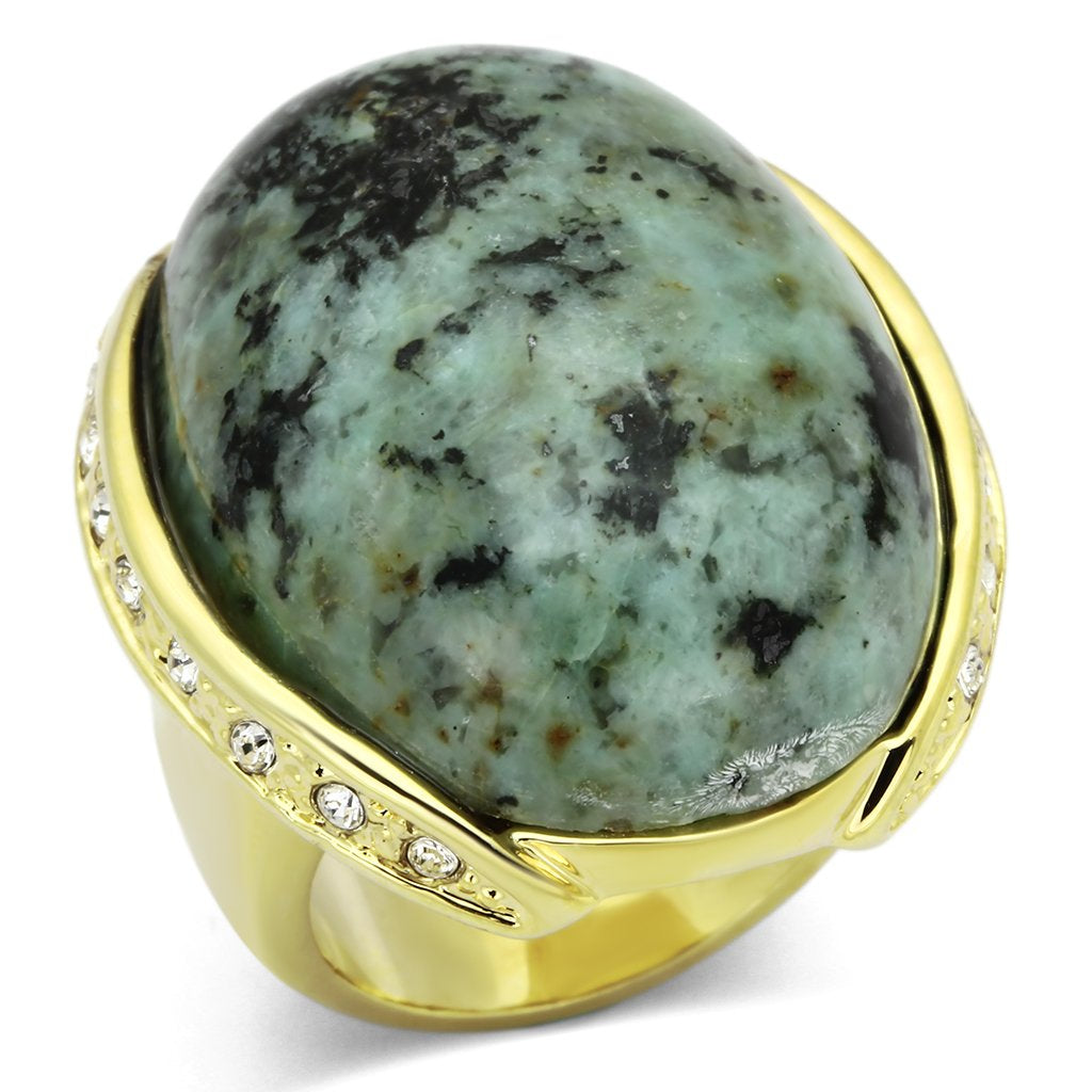 JCEA844 Gold Brass Ring with Semi-Precious Turquoise in Sea Blue