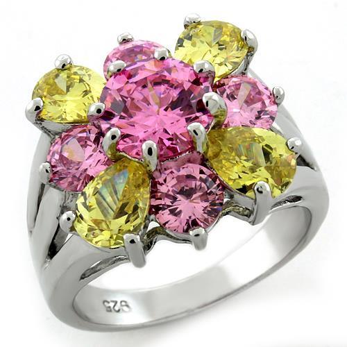 JCEAS1138 Rhodium 925 Sterling Silver Ring with AAA Grade CZ  in Multi Color