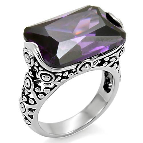 JCE015 High polished (no plating) Stainless Steel Ring with AAA Grade CZ  in Amethyst