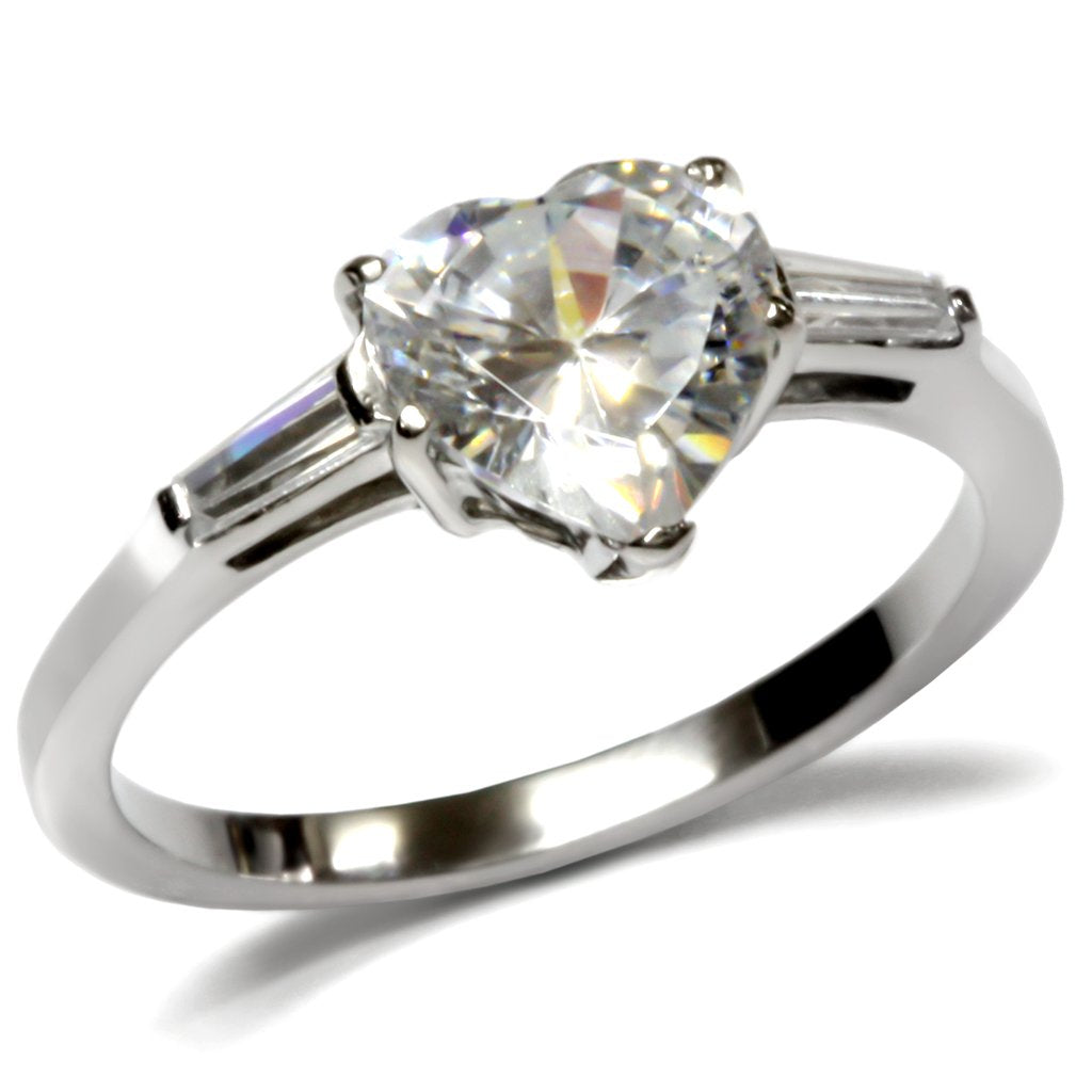 JCE027 High polished (no plating) Stainless Steel Ring with AAA Grade CZ  in Clear