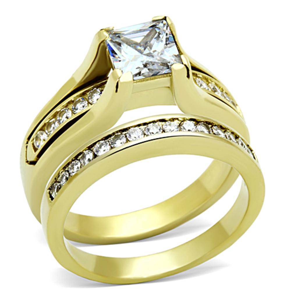 JCE0W384 IP Gold(Ion Plating) Stainless Steel Ring with AAA Grade CZ  in Clear