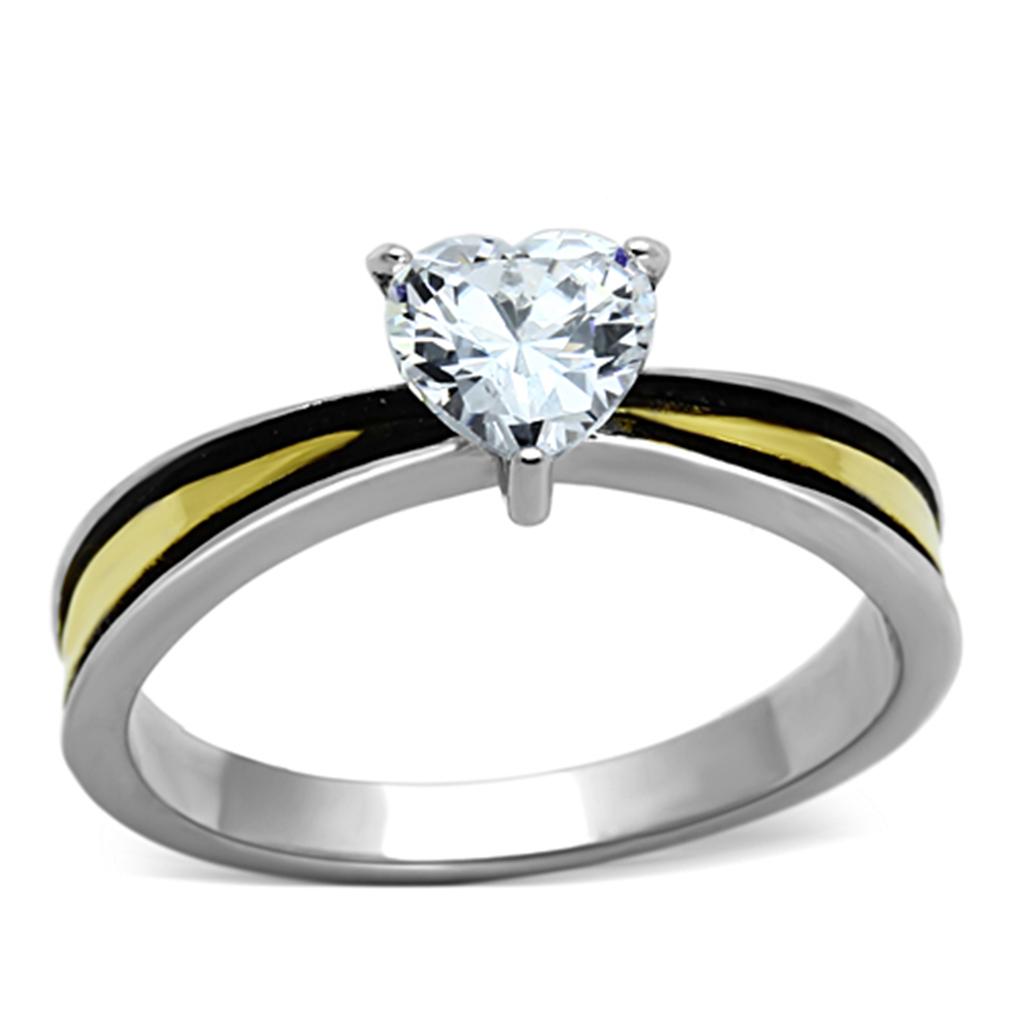 JCE1283 Two-Tone IP Gold (Ion Plating) Stainless Steel Ring with AAA Grade CZ  in Clear