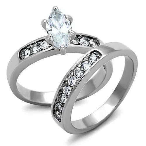 JCE1319 High polished (no plating) Stainless Steel Ring with AAA Grade CZ  in Clear