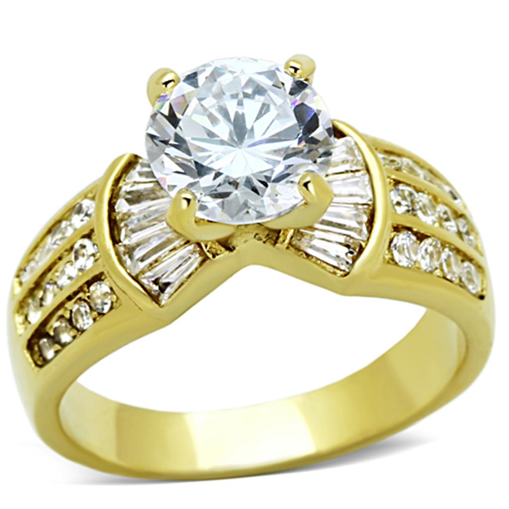 JCE1323 IP Gold(Ion Plating) Stainless Steel Ring with AAA Grade CZ  in Clear