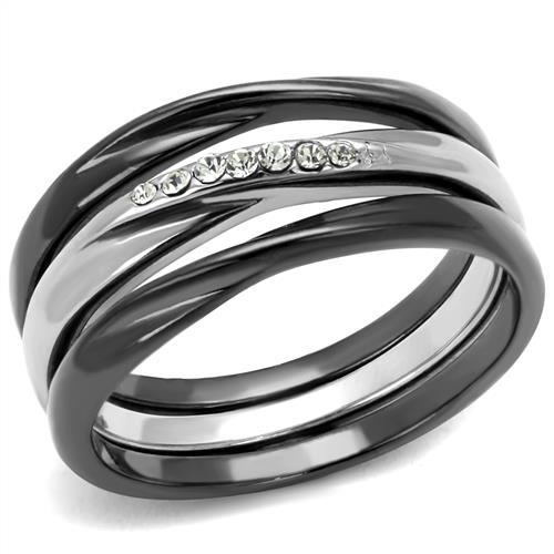JCE1340PJ Two Tone IP Light Black (IP Gun) Stainless Steel Ring with Top Grade Crystal  in Clear