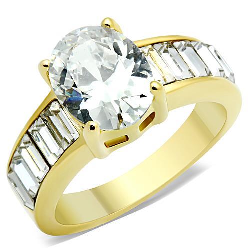 JCE1675 IP Gold(Ion Plating) Stainless Steel Ring with AAA Grade CZ  in Clear