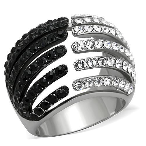 JCE1686 Two-Tone IP Black Stainless Steel Ring with Top Grade Crystal  in Jet