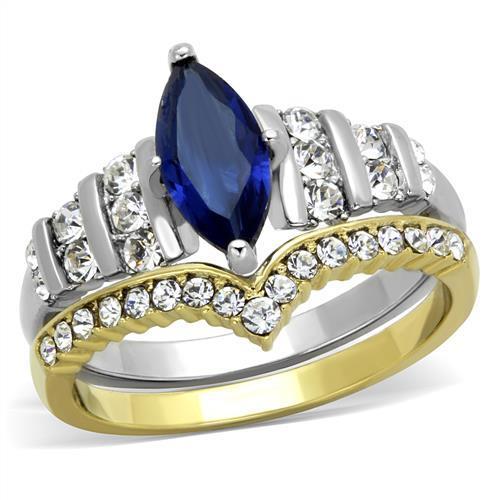 JCE1796 Two-Tone IP Gold (Ion Plating) Stainless Steel Ring with Synthetic Synthetic Glass in Montana