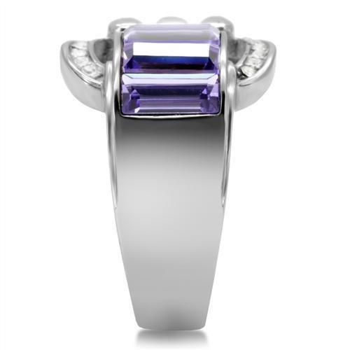 JCE181 High polished (no plating) Stainless Steel Ring with Top Grade Crystal  in Tanzanite