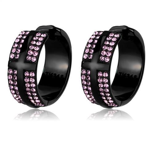JCE2386 IP Black(Ion Plating) Stainless Steel Earrings with Top Grade Crystal  in Light Amethyst