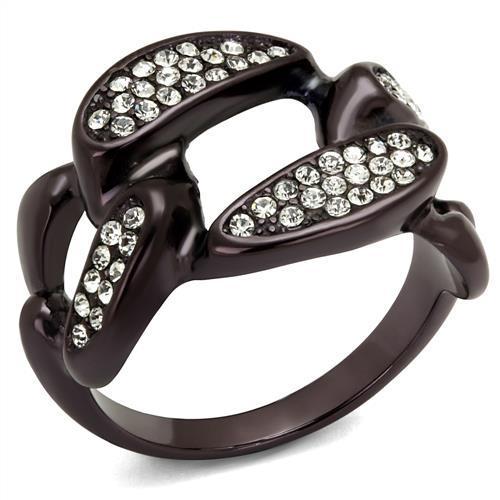 JCE2558 IP Dark Brown (IP coffee) Stainless Steel Ring with Top Grade Crystal  in Clear
