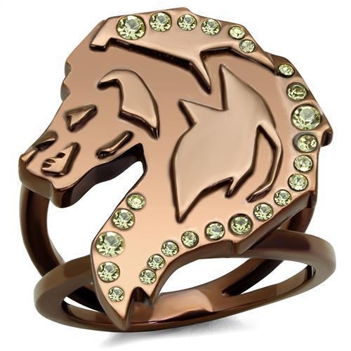 JCE2842 IP Coffee light Stainless Steel Ring with Top Grade Crystal  in Citrine Yellow