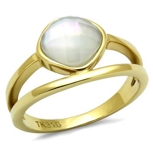 JCE2908 IP Gold(Ion Plating) Stainless Steel Ring with Precious Stone Conch in White