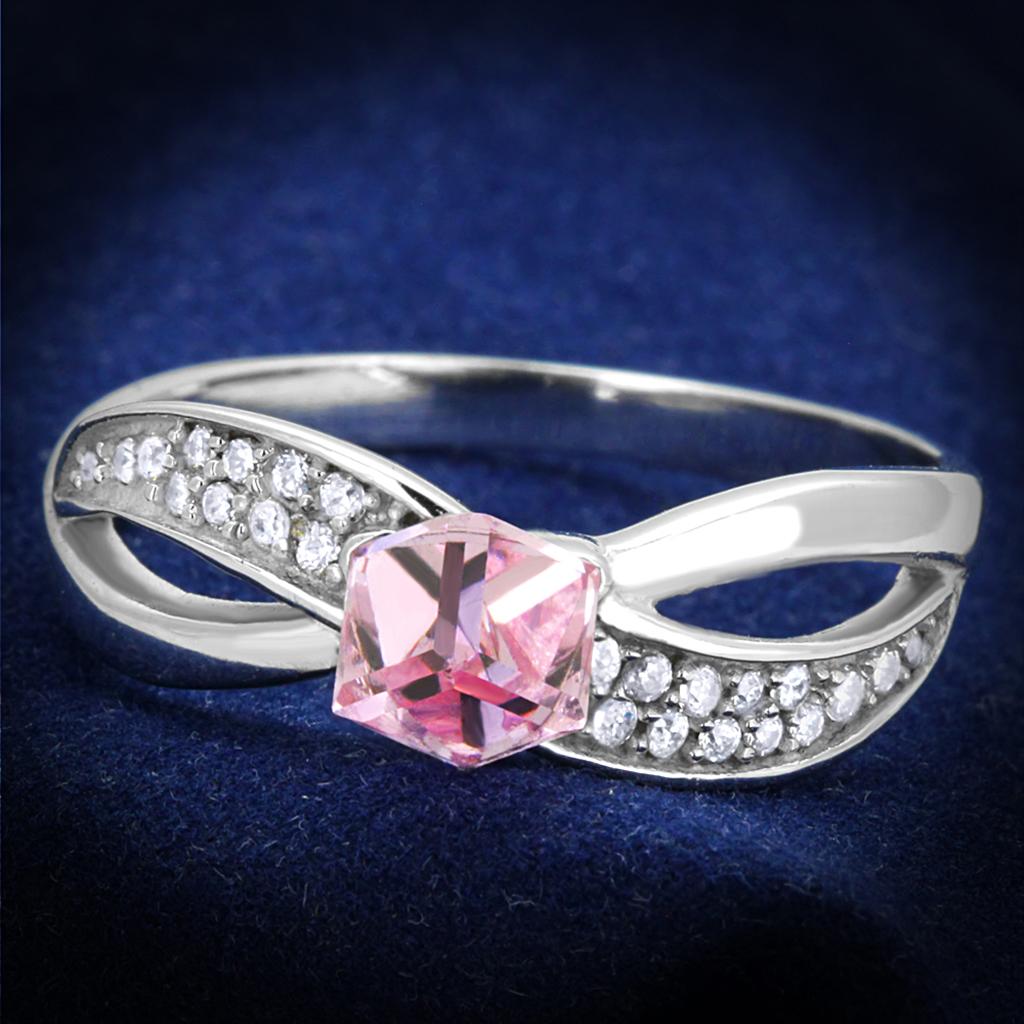 JCE313 Rhodium 925 Sterling Silver Ring with Top Grade Crystal  in Light Rose
