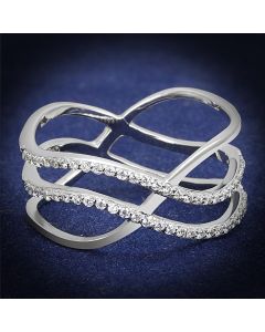 JCE602 Rhodium 925 Sterling Silver Ring with AAA Grade CZ  in Clear